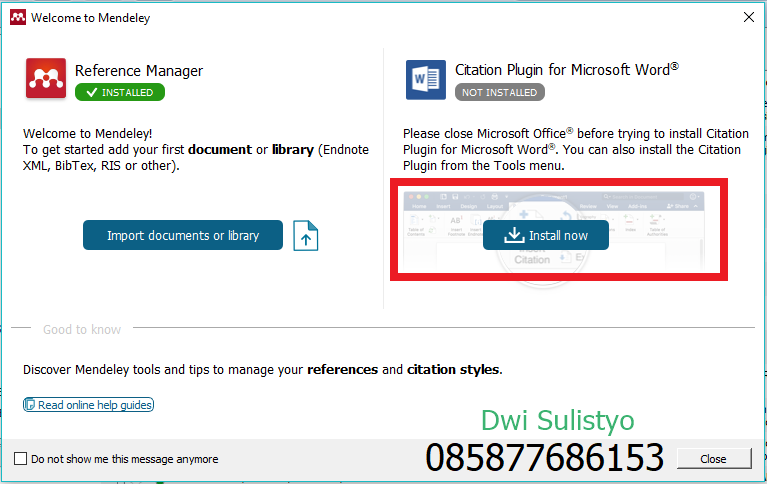 Jasa Instal Mendeley dan Instal Plugin Microsoft Word